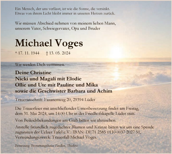 Todesanzeige von Michael Voges von UEL