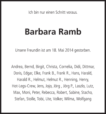Todesanzeige von Barbara Ramb von HNA