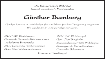 Todesanzeige von Günther Bamberg von Eschwege