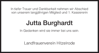 Todesanzeige von Jutta Burghardt von Eschwege