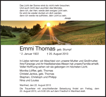 Todesanzeige von Emmi Thomas von Eschwege