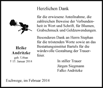 Todesanzeige von Heike Andritzke von Eschwege