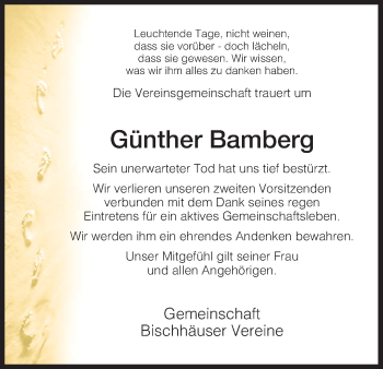 Todesanzeige von Günther Bamberg von Eschwege