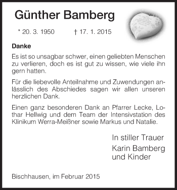 Todesanzeige von Günther Bamberg von Eschwege