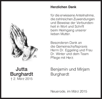 Todesanzeige von Jutta Burghardt von Werra Rundschau