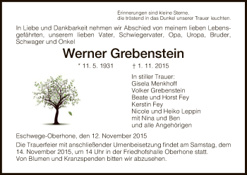 Todesanzeige von Werner Grebenstein von Eschwege