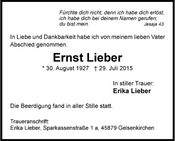 Todesanzeige von Ernst Lieber von Eschwege