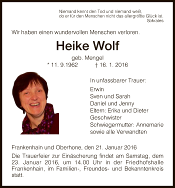 Todesanzeige von Heike Wolf von Eschwege