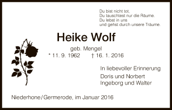 Todesanzeige von Heike Wolf von Eschwege