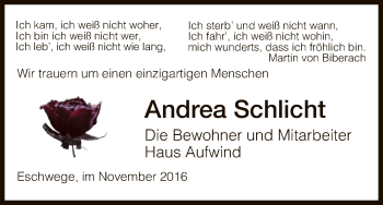 Todesanzeige von Andrea Schlicht von Eschwege