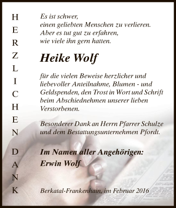 Todesanzeige von Heike Wolf von Eschwege