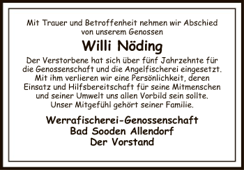 Todesanzeige von Willi Nöding von Eschwege