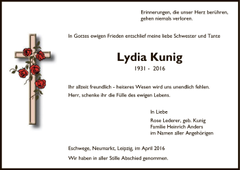 Todesanzeige von Lydia Kunig von Eschwege