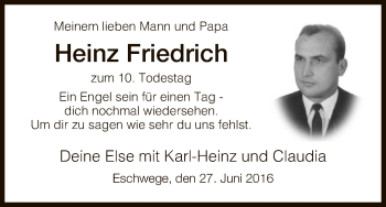 Todesanzeige von Heinz Friedrich von Eschwege