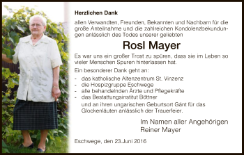 Todesanzeige von Rosl Mayer von Eschwege