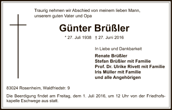 Todesanzeige von Günter Brüßler von Eschwege