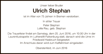 Todesanzeige von Ulrich Stephan von Eschwege