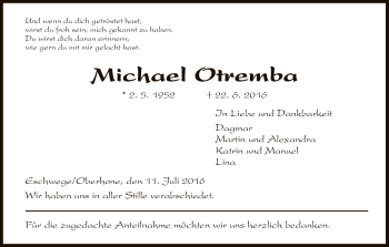 Todesanzeige von Michael Otremba von Eschwege