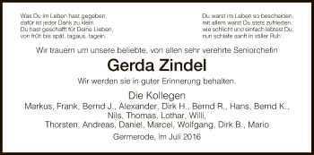 Todesanzeige von Gerda Zindel von Eschwege
