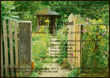 Todesanzeige von Gerda Zindel von Eschwege