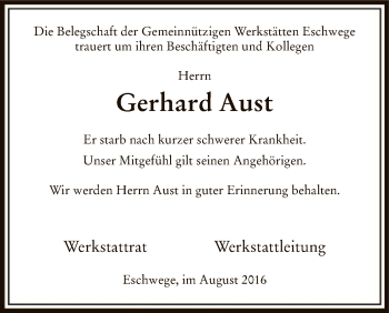 Todesanzeige von Gerhard Aust von Eschwege