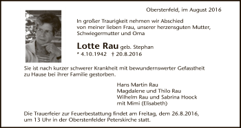 Todesanzeige von Lotte Rau von Eschwege