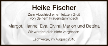 Todesanzeige von Heike Fischer von Eschwege