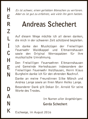 Todesanzeige von Andreas Schechert von Eschwege