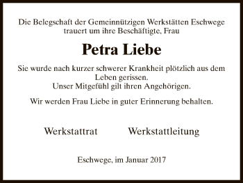 Todesanzeige von Petra Liebe von Eschwege