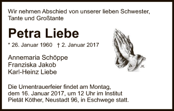 Todesanzeige von Petra Liebe von Eschwege