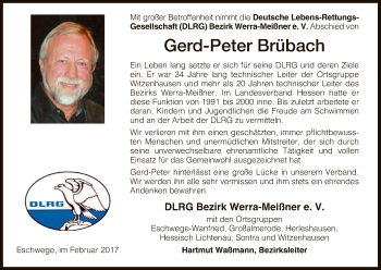 Todesanzeige von Gerd-Peter Brübach von Eschwege