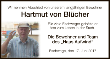 Todesanzeige von Hartmut von Blücher von Eschwege