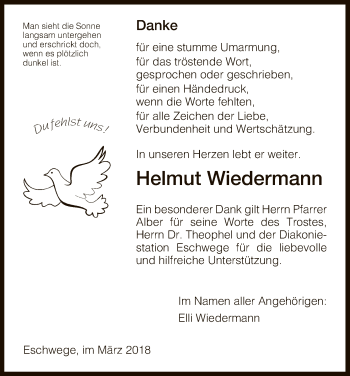 Todesanzeige von Helmut Wiedermann von Eschwege
