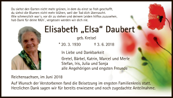 Todesanzeige von Elisabeth Elsa Daubert von Eschwege