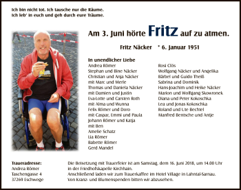 Todesanzeige von Fritz Näcker von Eschwege