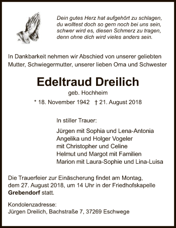Todesanzeige von Edeltraud Dreilich von Eschwege