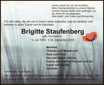 Todesanzeige von Brigitte Staufenberg von Eschwege