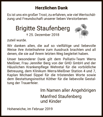 Todesanzeige von Brigitte Staufenberg von Eschwege