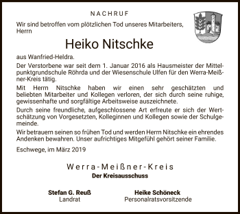 Todesanzeige von Heiko Nitschke von Eschwege