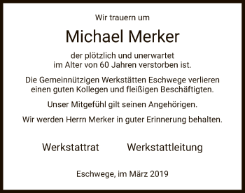 Todesanzeige von Michael Merker von Eschwege