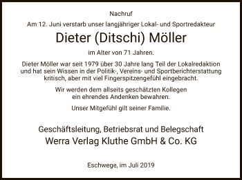 Todesanzeige von Dieter Möller von Eschwege
