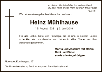 Todesanzeige von Heinz Mühlhause von Eschwege
