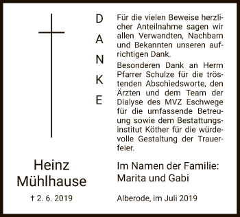 Todesanzeige von Heinz Mühlhause von Eschwege