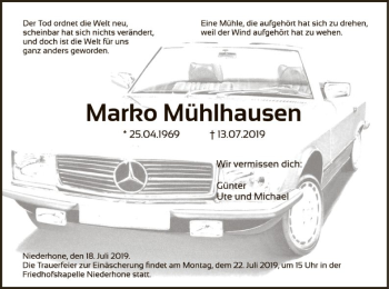 Todesanzeige von Marko Mühlhausen von Eschwege