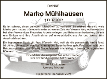 Todesanzeige von Marko Mühlhausen von Eschwege
