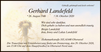 Todesanzeige von Gerhard Landefeld von WRS