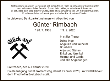 Todesanzeige von Günter Rimbach von Eschwege