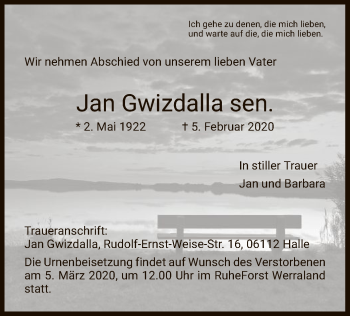 Todesanzeige von Jan Gwizdalla von Eschwege