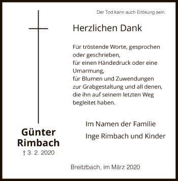 Todesanzeige von Günter Rimbach von Eschwege