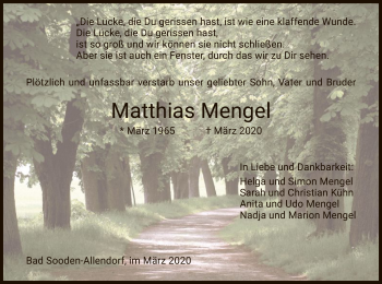 Todesanzeige von Matthias Mengel von Eschwege